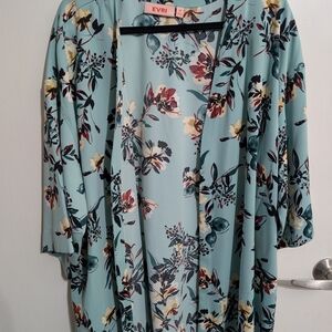 EVRI Women's Floral Kimono Robe - Teal and Multicolor